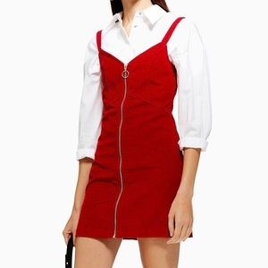 Topshop red cord overall dress sz 4 Petite